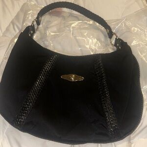 Elliott Lucca Black Braided-Trim Hobo Shoulder Bag